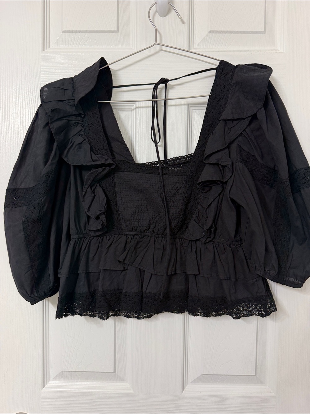 Pinch Black Ruffled Peasant Blouse